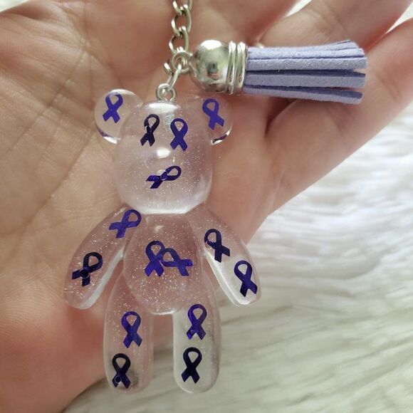 Purple Awareness Ribbon Bear Keychain - Picture 1 of 10